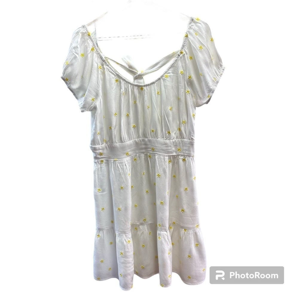 FLORAL EMBROIDERED MINI LAYERED DRESS WITH SIDE ZIP & TIE AT BACK SIZE SMALL